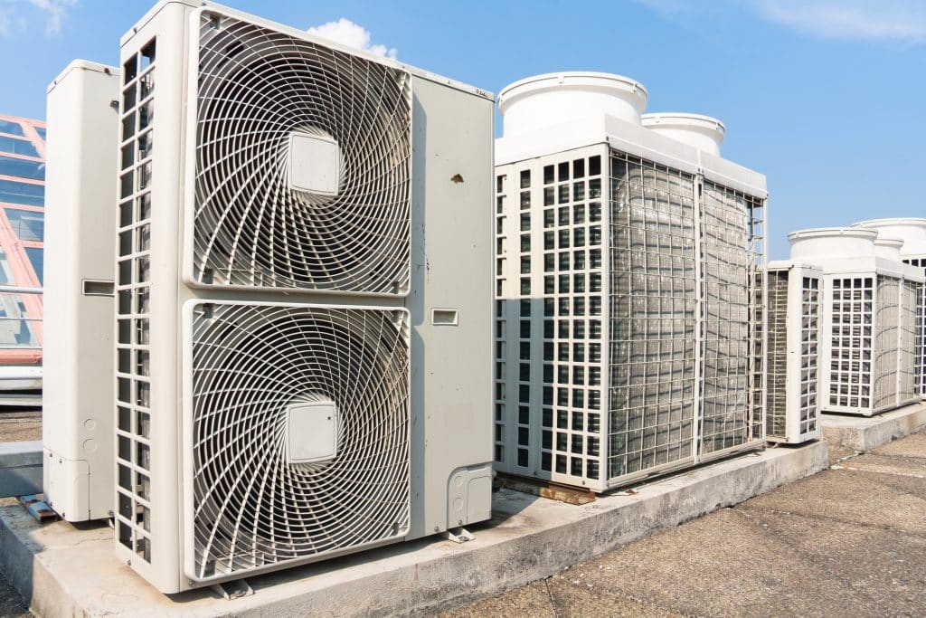 Commercial HVAC system on the rooftop of a business building