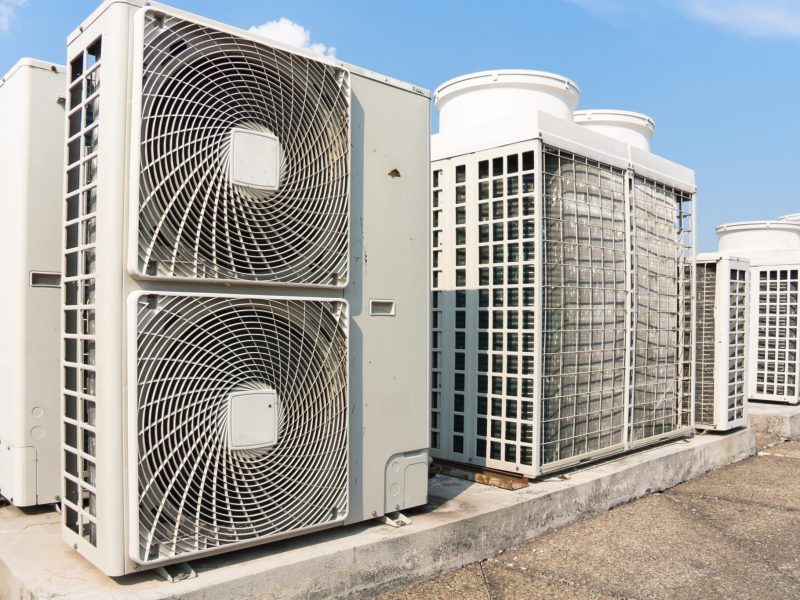 Commercial HVAC system on the rooftop of a business building