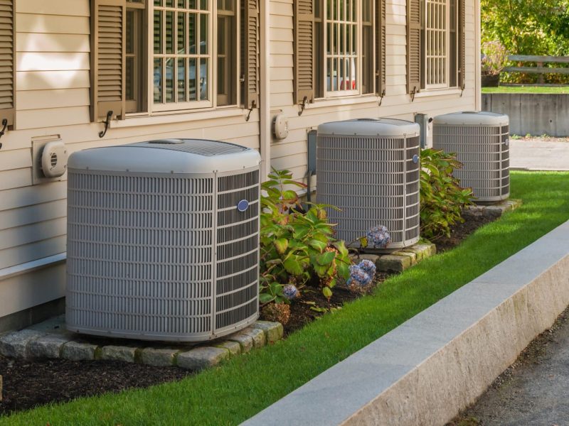 3 HVAC units outside of apartment homes